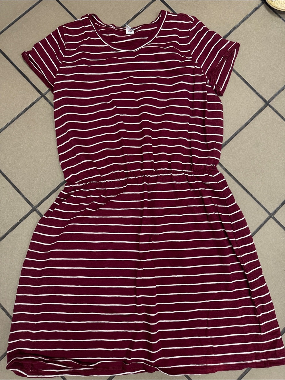 Old Navy Burgundy & White Striped Casual Dress